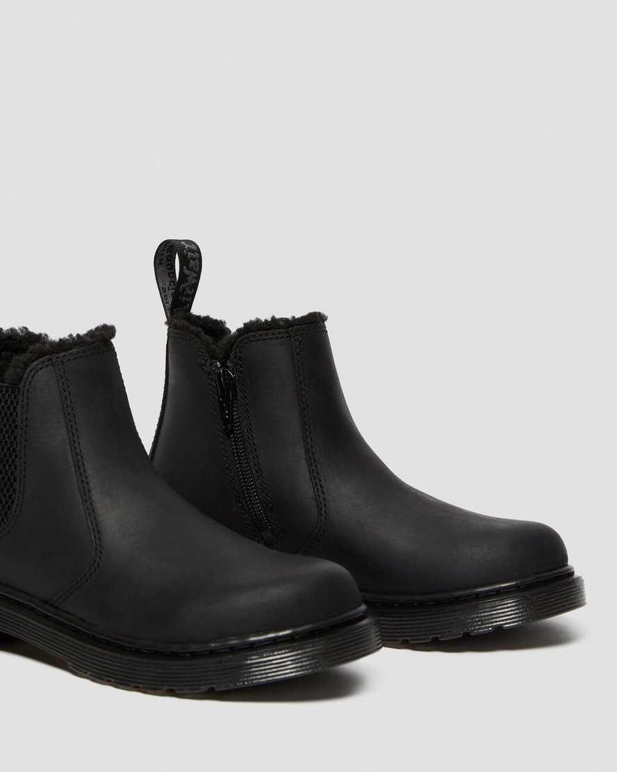 Dr Martens Junior 2976 Faux Fur Lined Chelsea Stiefel Kinder Schwarz | 749026-UHR