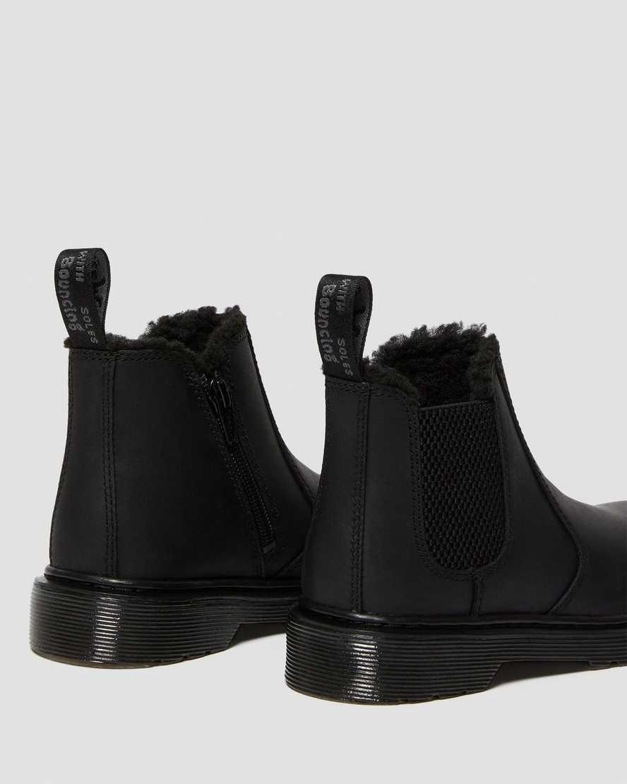 Dr Martens Junior 2976 Faux Fur Lined Chelsea Stiefel Kinder Schwarz | 749026-UHR