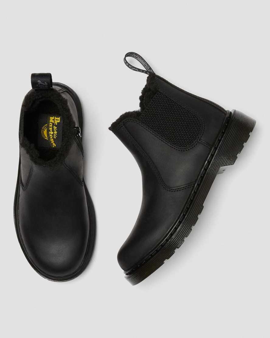 Dr Martens Junior 2976 Faux Fur Lined Chelsea Stiefel Kinder Schwarz | 749026-UHR
