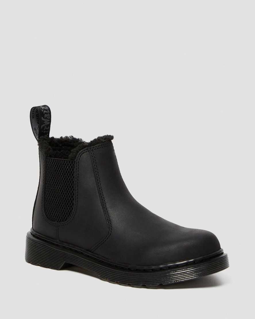 Dr Martens Junior 2976 Faux Fur Lined Chelsea Stiefel Kinder Schwarz | 749026-UHR
