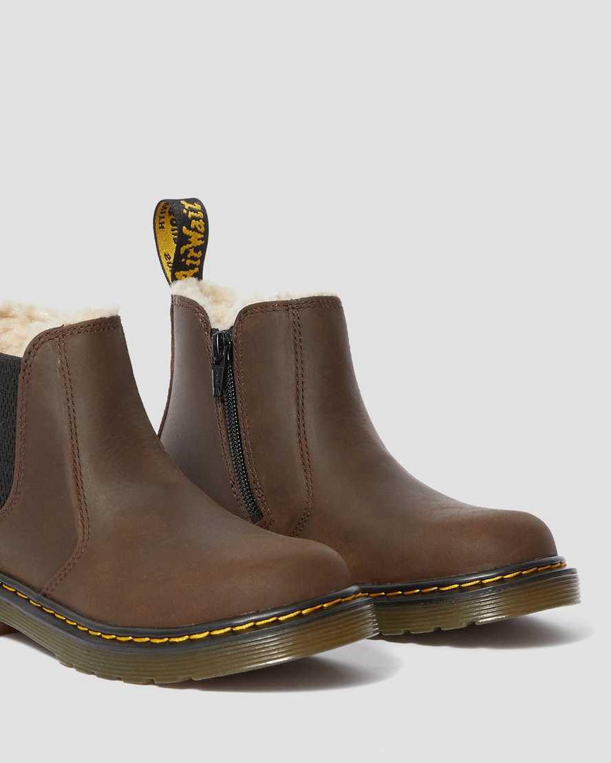 Dr Martens Junior 2976 Faux Fur Lined Chelsea Stiefel Kinder Dunkelbraun | 768205-KQU
