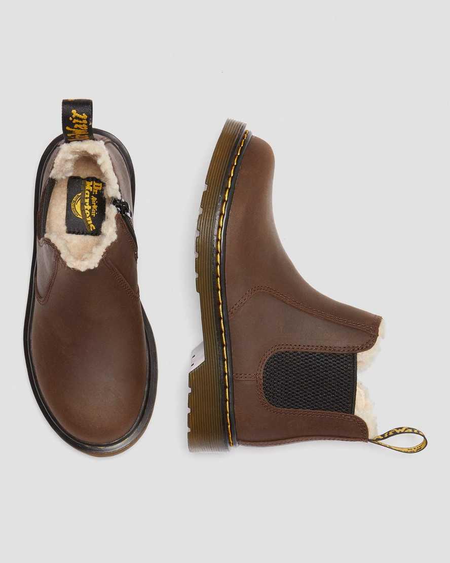 Dr Martens Junior 2976 Faux Fur Lined Chelsea Stiefel Kinder Dunkelbraun | 768205-KQU