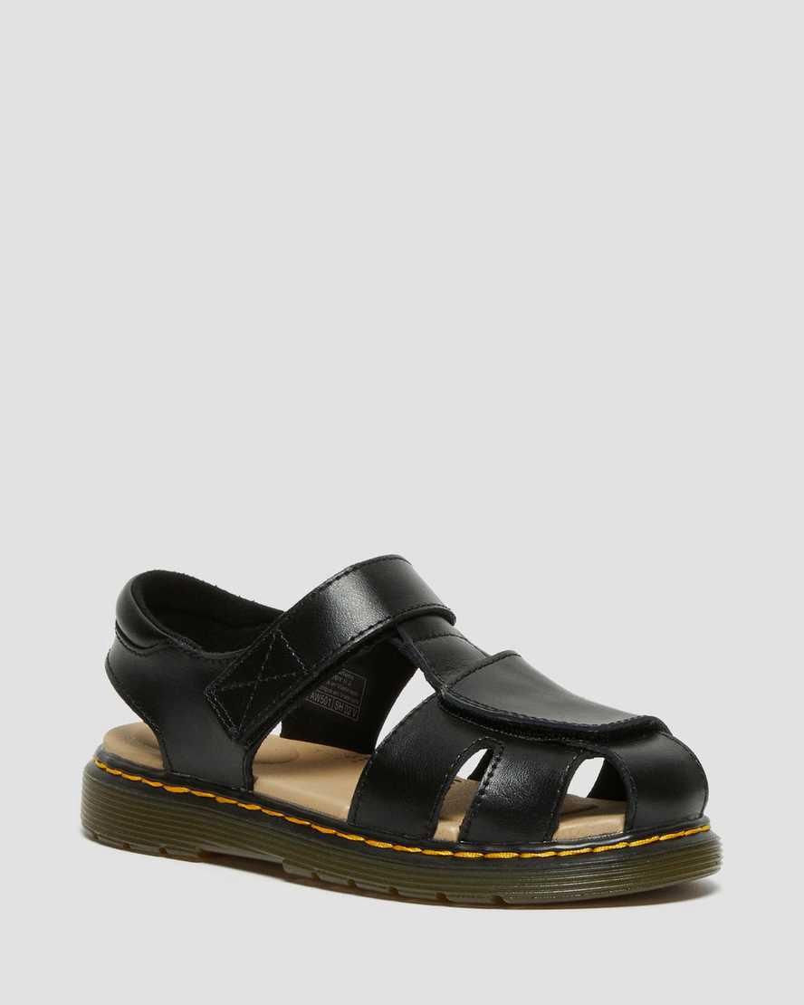 Dr Martens Junior Moby II Leather Velcro Sandalen Kinder Schwarz | 982174-WNR