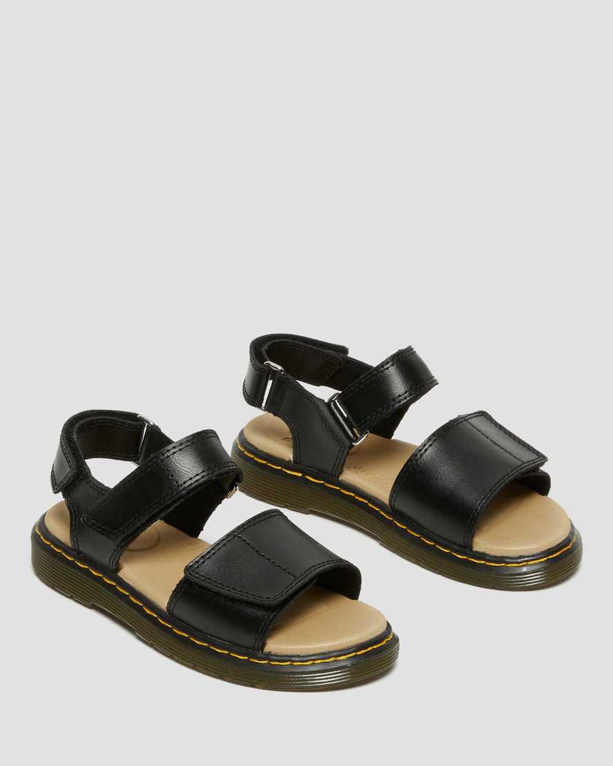 Dr Martens Junior Romi Leather Velcro Sandalen Kinder Schwarz | 579381-ENC