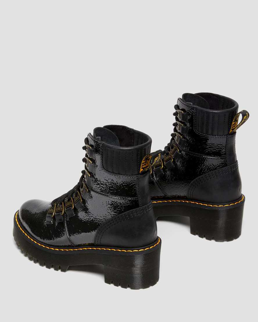Dr Martens Laurenne Distressed Patent Leather Lace Up Stiefel mit Absatz Damen Schwarz | 651834-VZL