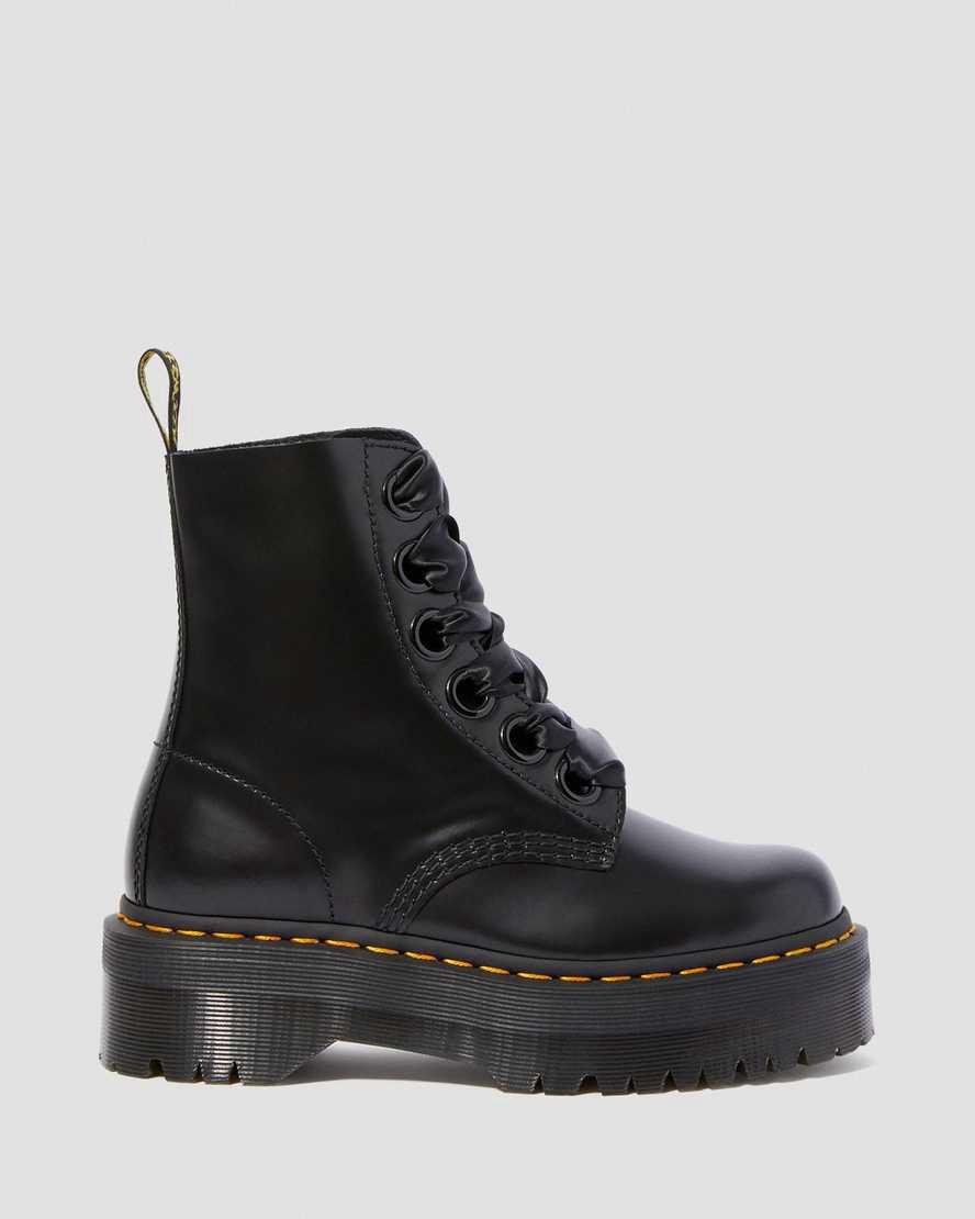 Dr Martens Molly Leather Platform Stiefeletten Damen Schwarz | 873610-OKC