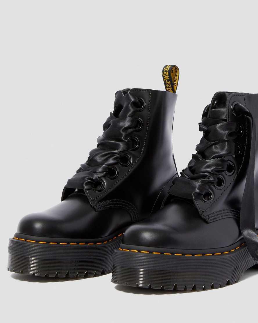 Dr Martens Molly Leather Platform Stiefeletten Damen Schwarz | 873610-OKC