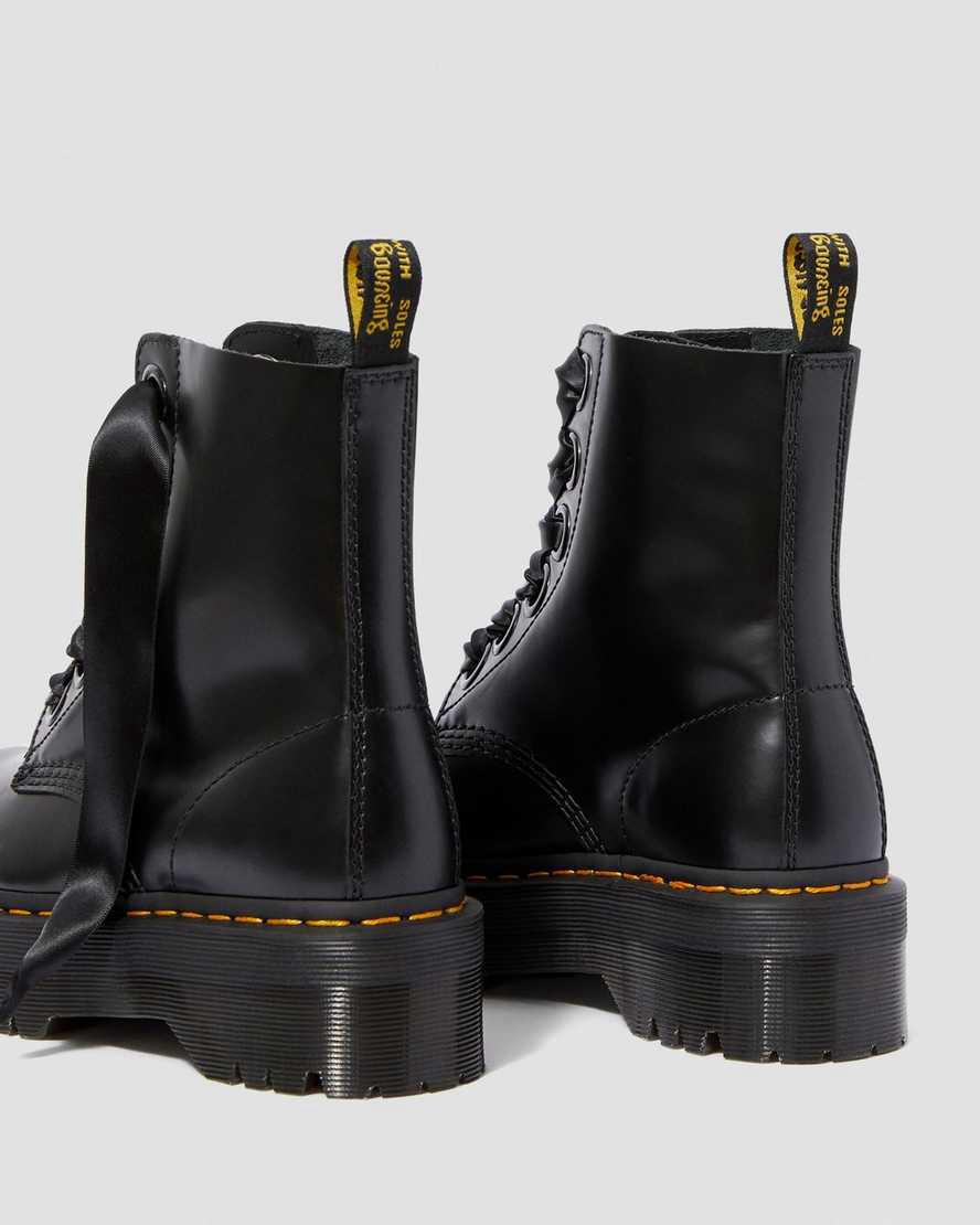 Dr Martens Molly Leather Platform Stiefeletten Damen Schwarz | 873610-OKC