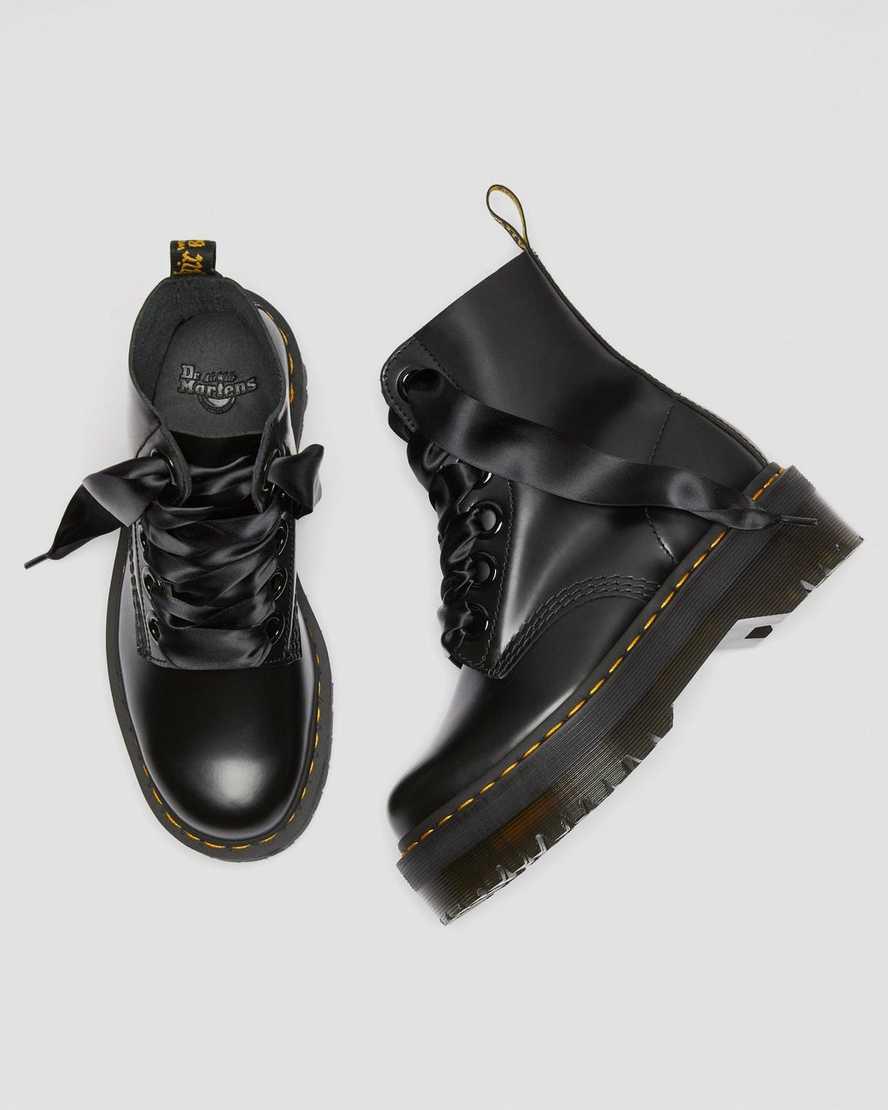 Dr Martens Molly Leather Platform Stiefeletten Damen Schwarz | 873610-OKC