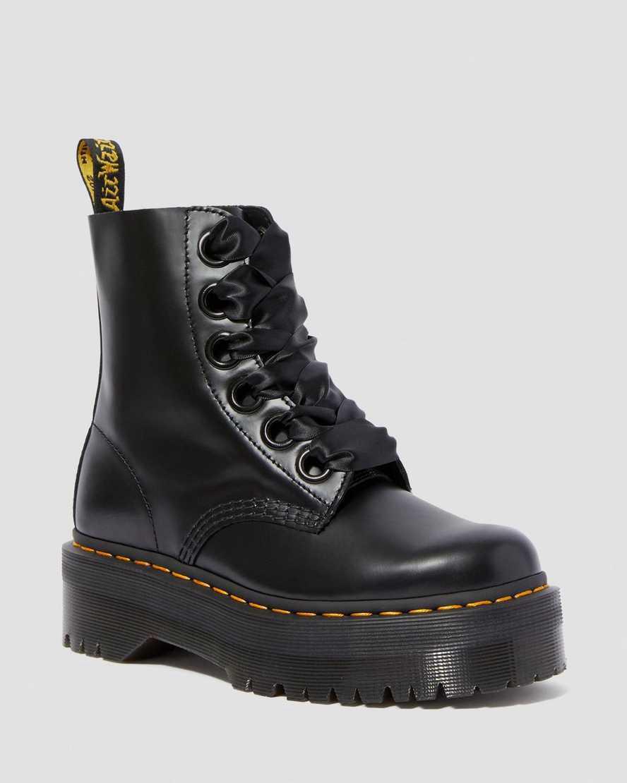 Dr Martens Molly Leather Platform Stiefeletten Damen Schwarz | 873610-OKC