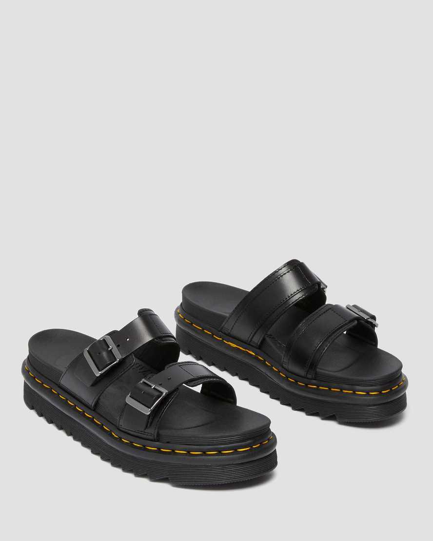 Dr Martens Myles Brando Leather Buckle Badelatschen Herren Schwarz | 578263-TNY