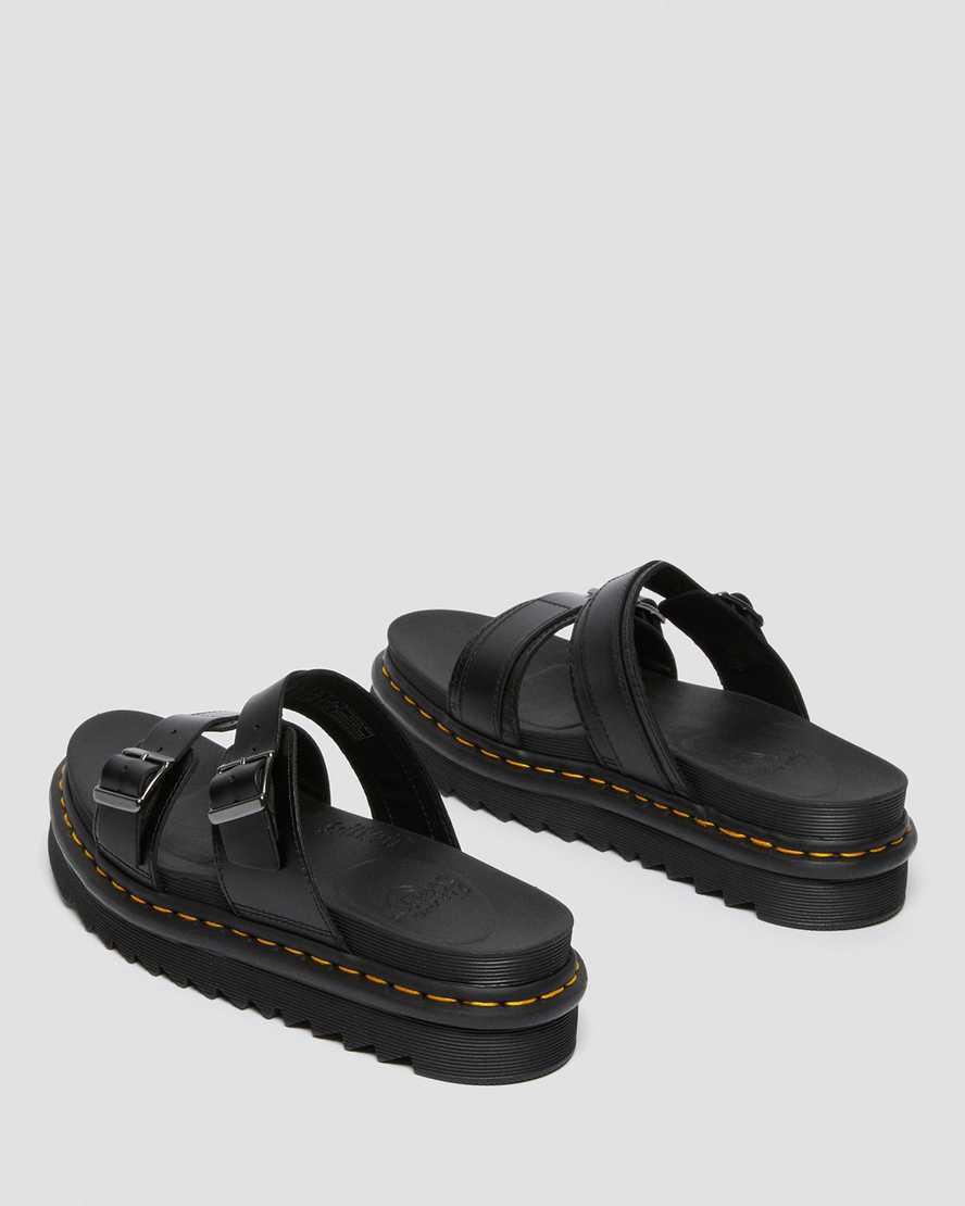 Dr Martens Myles Brando Leather Buckle Badelatschen Herren Schwarz | 578263-TNY