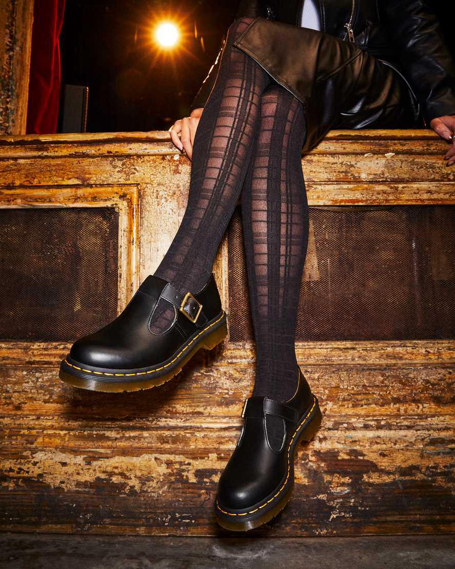 Dr Martens Polley Smooth Leather Mary Jane Schuhe Damen Schwarz | 189327-RFM