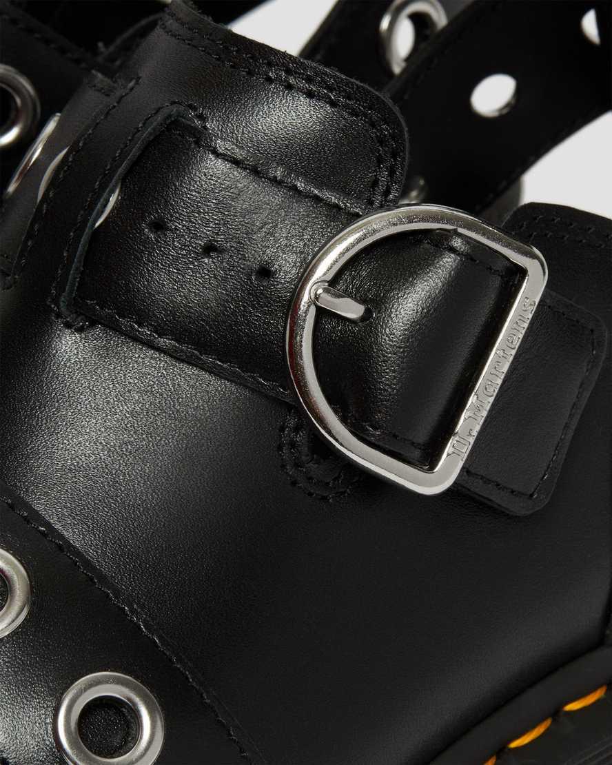 Dr Martens Ricki Hardware Nappa Lux Leather Plateau Sandalen Damen Schwarz | 673841-NOH
