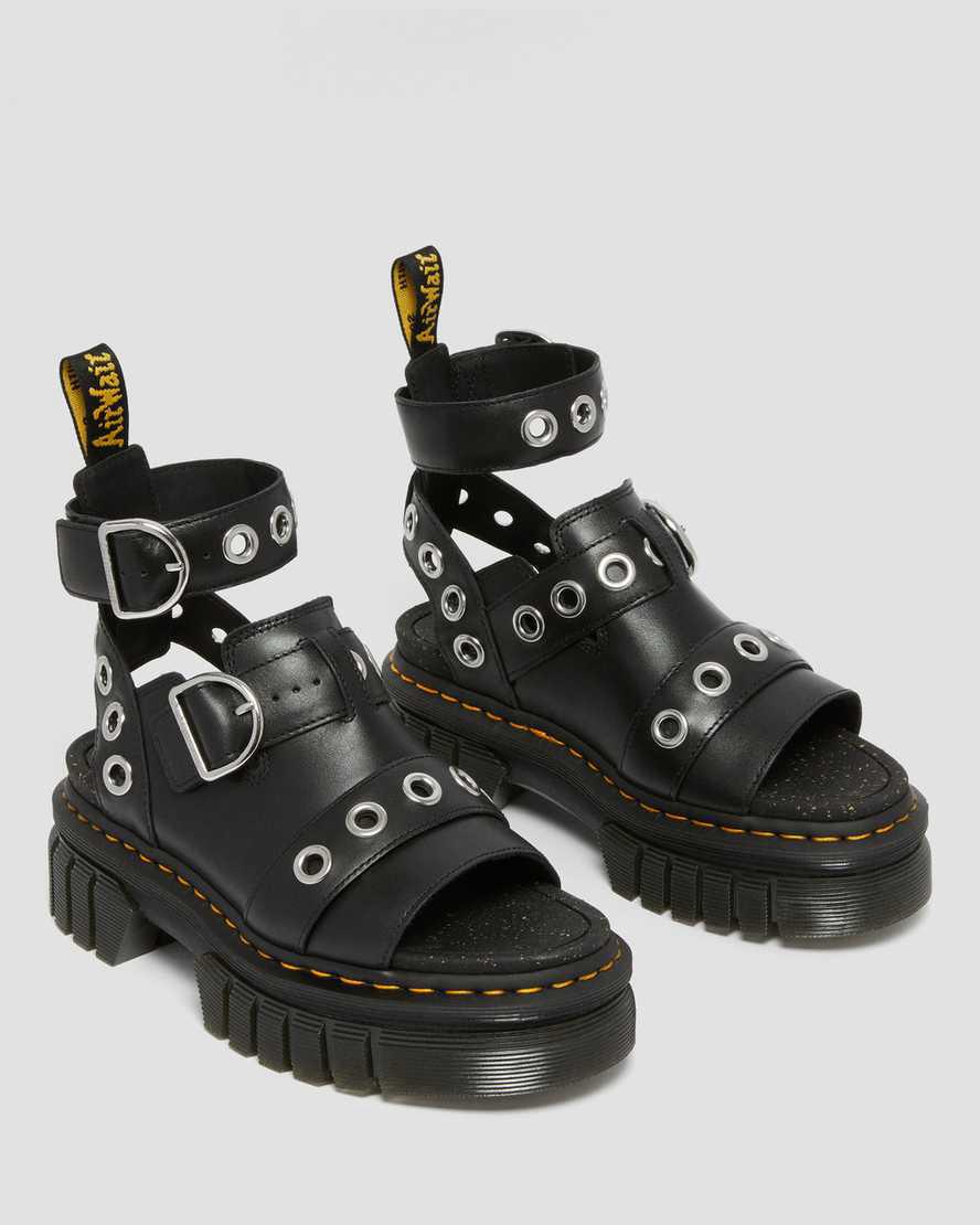 Dr Martens Ricki Hardware Nappa Lux Leather Plateau Sandalen Damen Schwarz | 673841-NOH