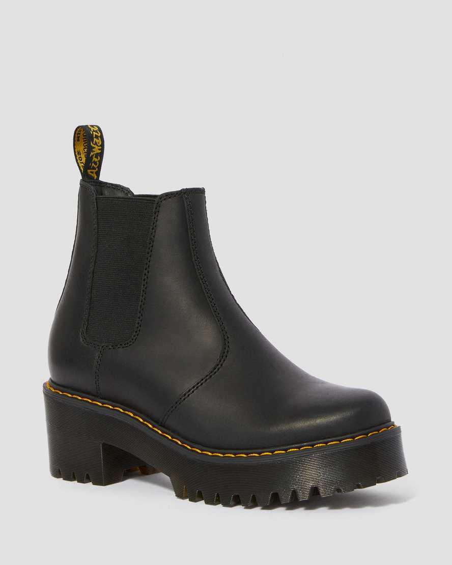 Dr Martens Rometty Wyoming Leather Platform Chelsea Stiefel mit Absatz Damen Schwarz | 032859-FUN