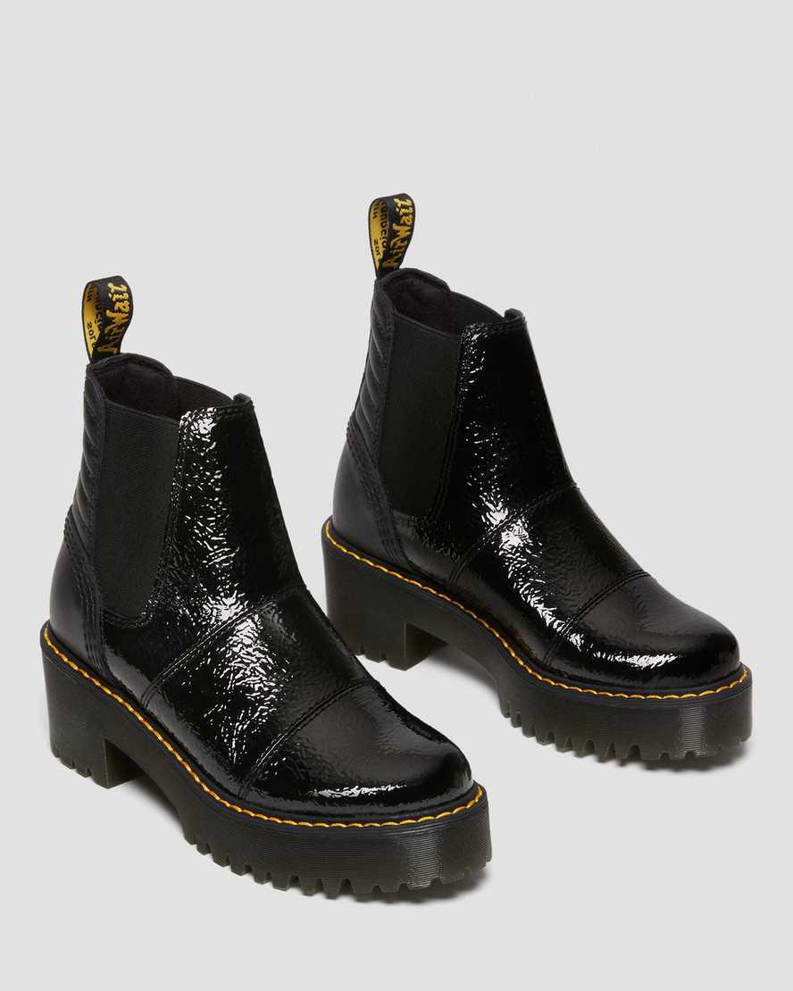Dr Martens Rozalie Distressed Patent Heeled Chelsea Stiefeletten Damen Schwarz | 853617-ZEL