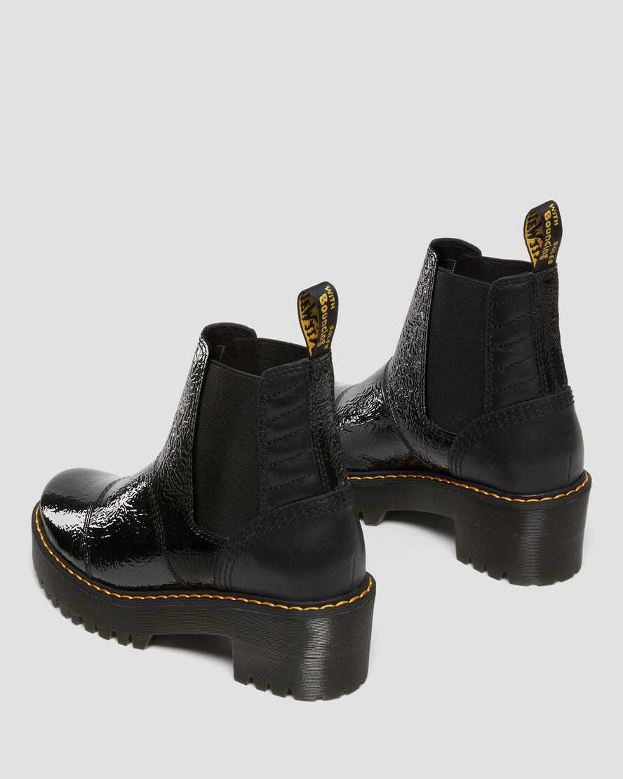 Dr Martens Rozalie Distressed Patent Heeled Chelsea Stiefeletten Damen Schwarz | 853617-ZEL