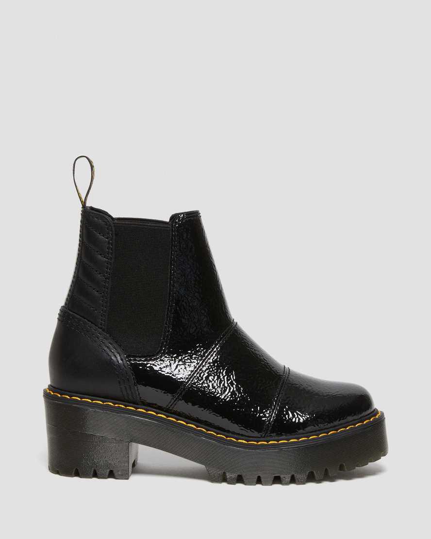 Dr Martens Rozalie Distressed Patent Heeled Chelsea Stiefeletten Damen Schwarz | 853617-ZEL
