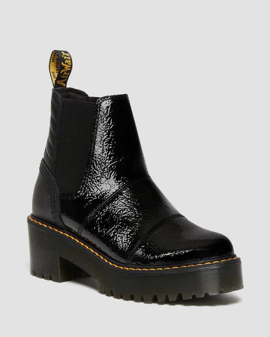 Dr Martens Rozalie Distressed Patent Heeled Chelsea Stiefeletten Damen Schwarz | 853617-ZEL