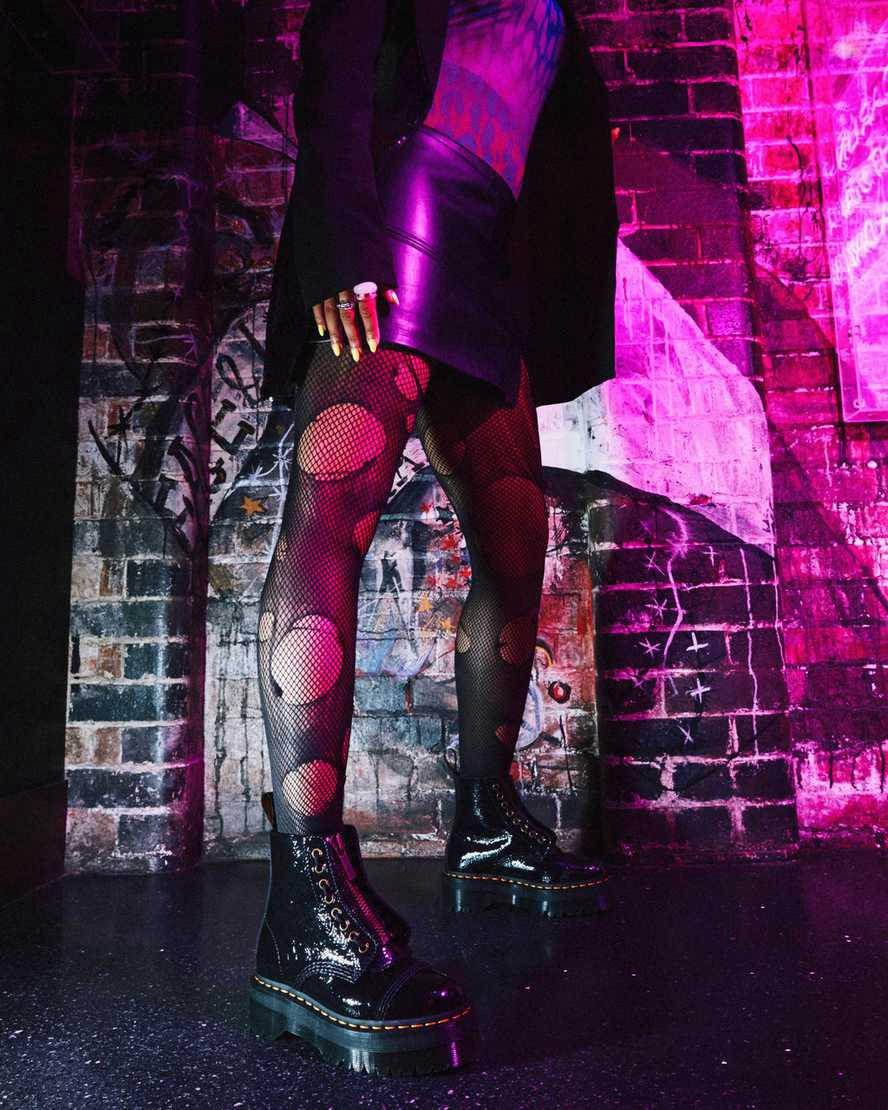 Dr Martens Sinclair Distressed Patent Leather Plateau Stiefel Damen Schwarz | 415827-ILM