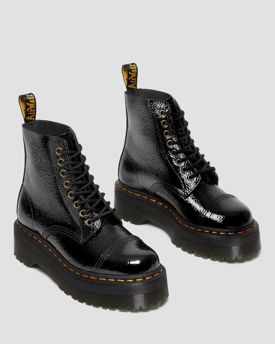 Dr Martens Sinclair Distressed Patent Leather Plateau Stiefel Damen Schwarz | 415827-ILM