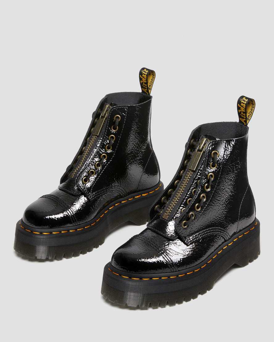 Dr Martens Sinclair Distressed Patent Leather Plateau Stiefel Damen Schwarz | 415827-ILM