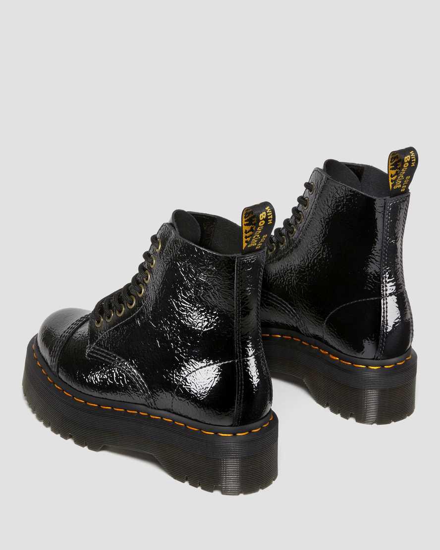 Dr Martens Sinclair Distressed Patent Leather Plateau Stiefel Damen Schwarz | 415827-ILM