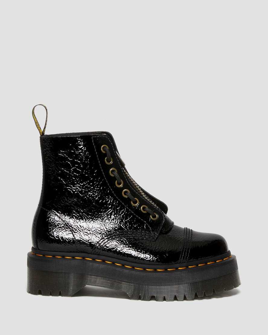 Dr Martens Sinclair Distressed Patent Leather Plateau Stiefel Damen Schwarz | 415827-ILM