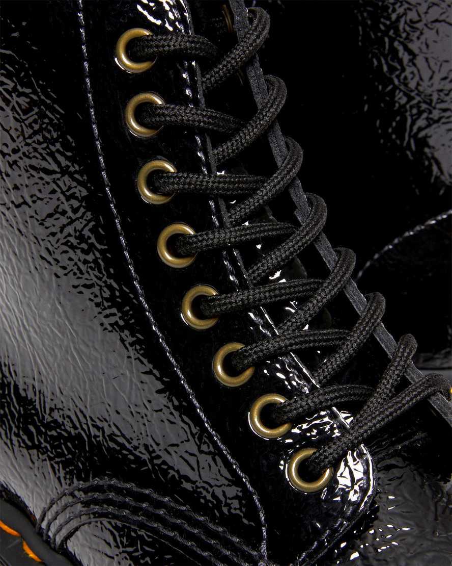 Dr Martens Sinclair Distressed Patent Leather Plateau Stiefel Damen Schwarz | 415827-ILM