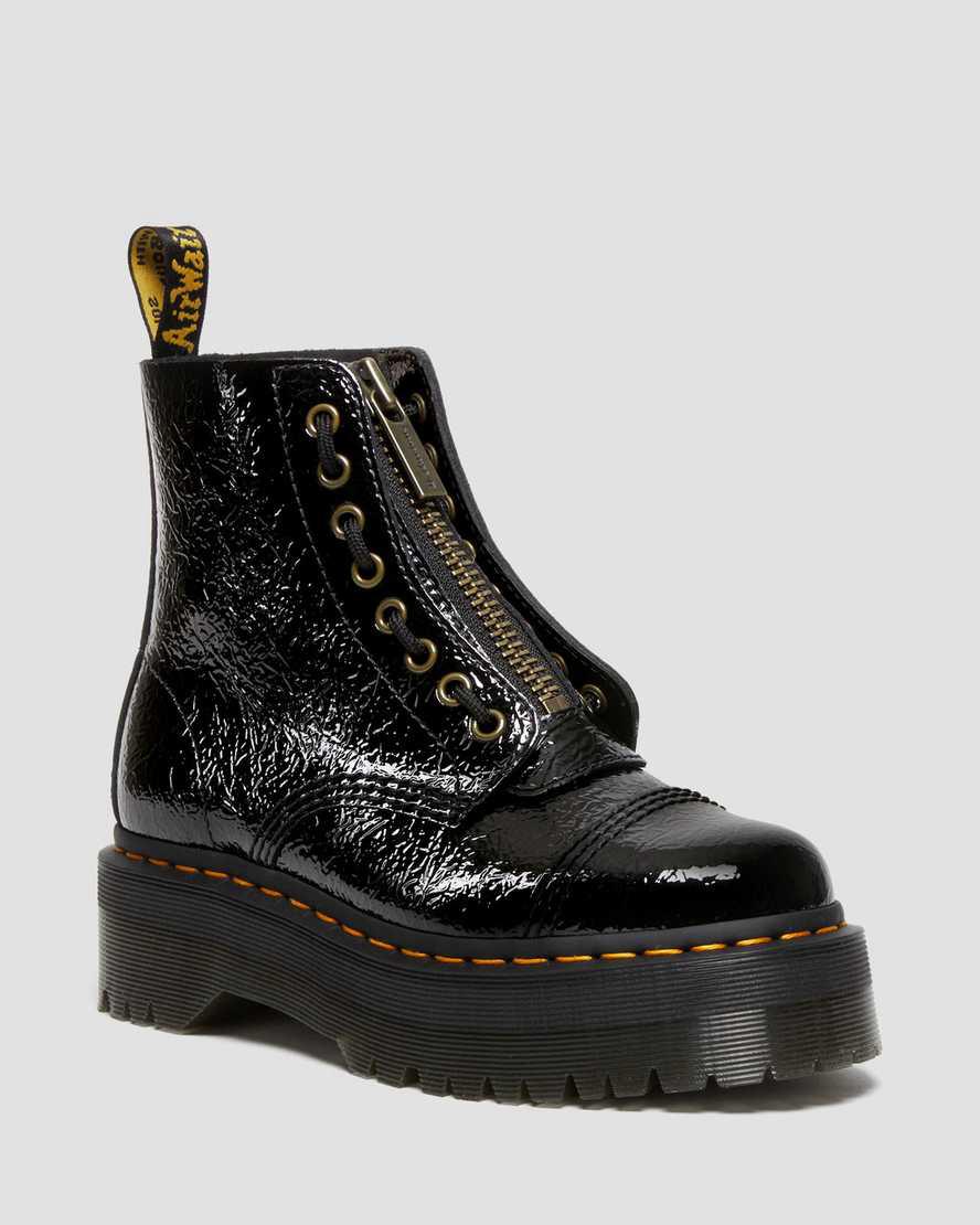 Dr Martens Sinclair Distressed Patent Leather Plateau Stiefel Damen Schwarz | 415827-ILM
