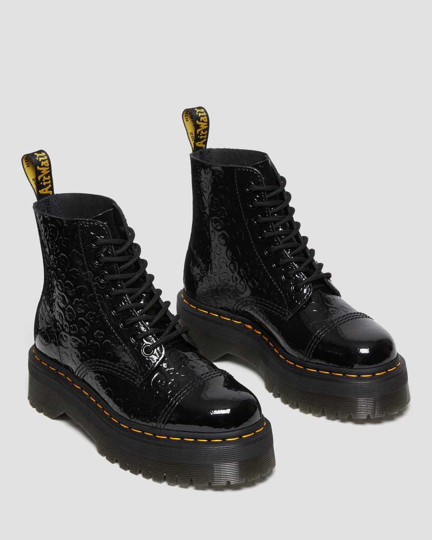 Dr Martens Sinclair Leopard Emboss Patent Leather Plateau Stiefel Damen Schwarz | 346218-SFD