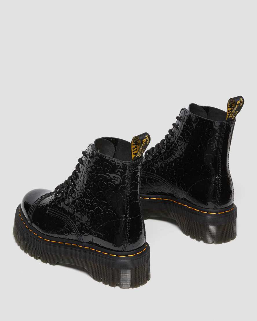 Dr Martens Sinclair Leopard Emboss Patent Leather Plateau Stiefel Damen Schwarz | 346218-SFD