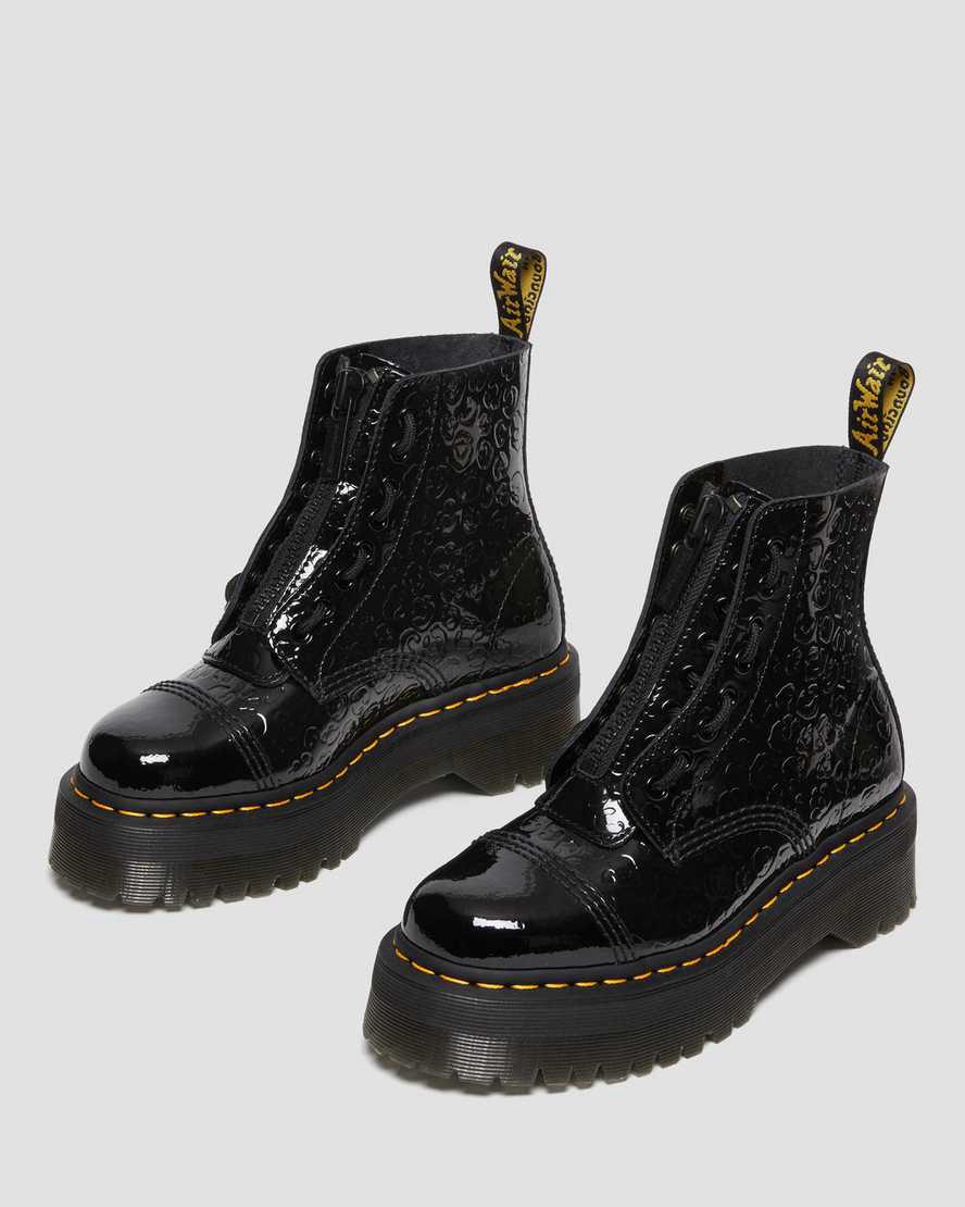 Dr Martens Sinclair Leopard Emboss Patent Leather Plateau Stiefel Damen Schwarz | 346218-SFD