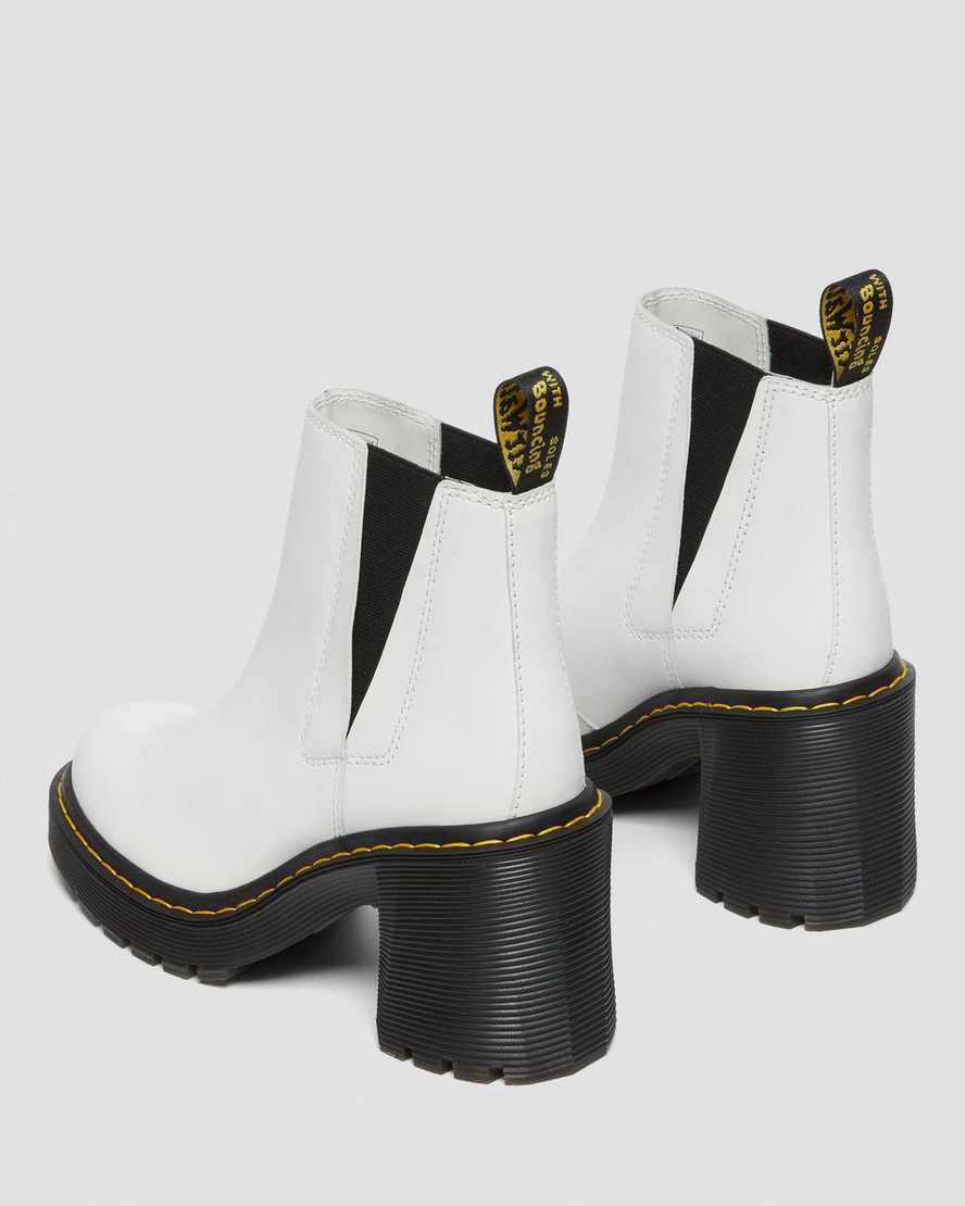 Dr Martens Spence Leather Flared Heel Chelsea Stiefel Damen Weiß | 245169-MQC