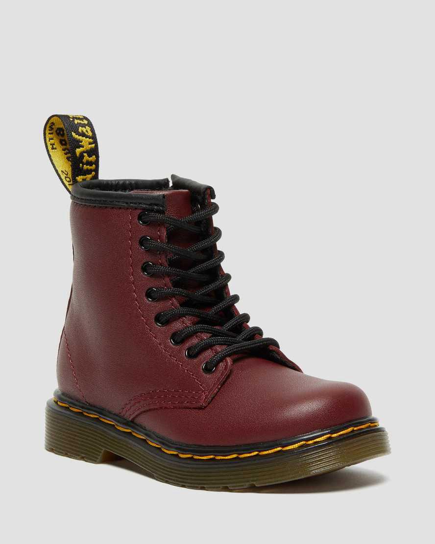Dr Martens Toddler 1460 Softy T Leather Schnürstiefel Kinder Rot | 451976-ONM