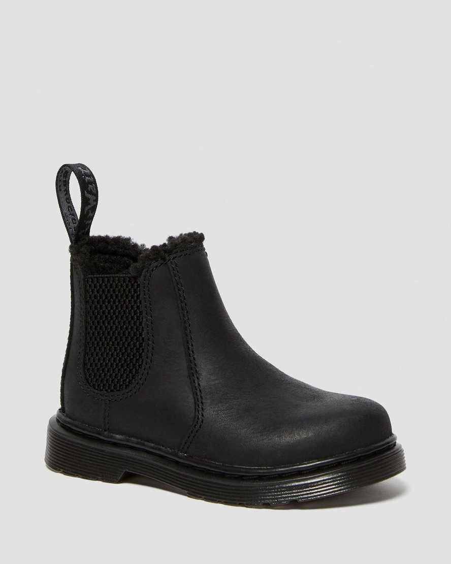 Dr Martens Toddler 2976 Faux Fur Lined Chelsea Stiefel Kinder Schwarz | 317894-NEF