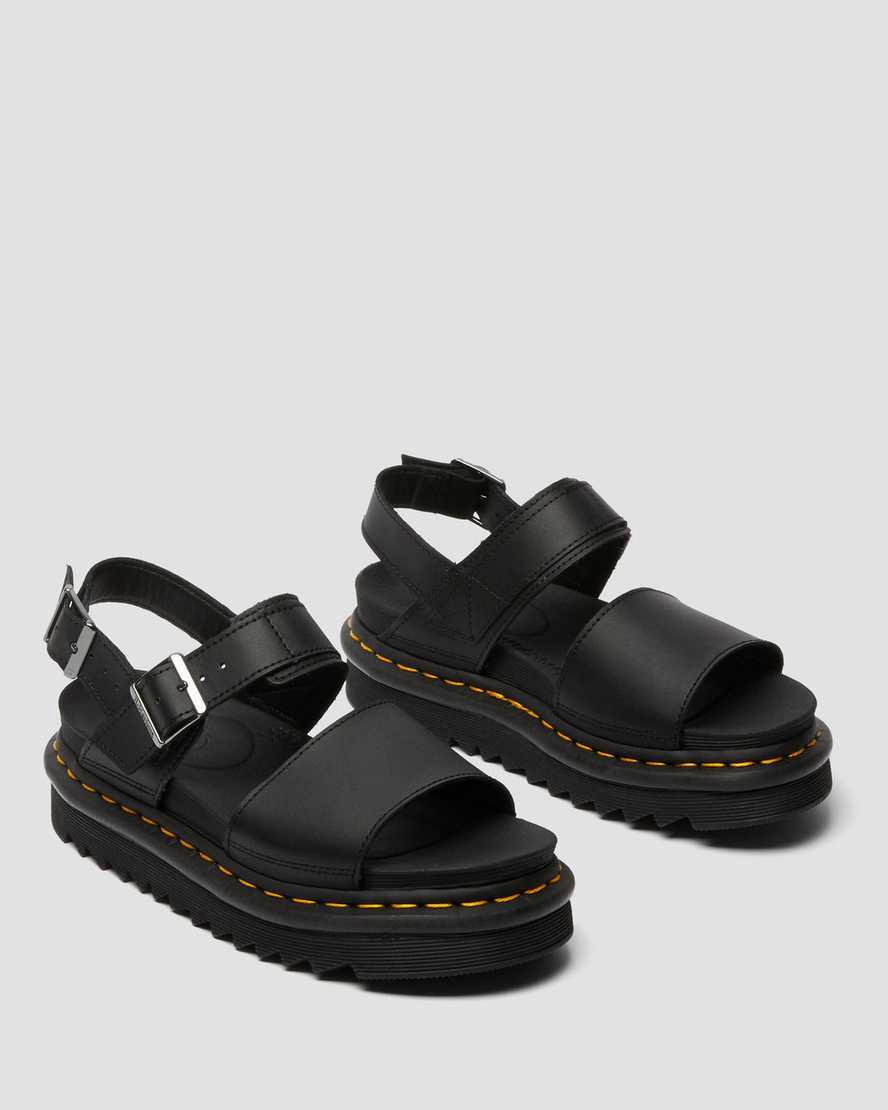 Dr Martens Voss Leather Strap Gladiator-sandalen Damen Black/Black | 297843-VER