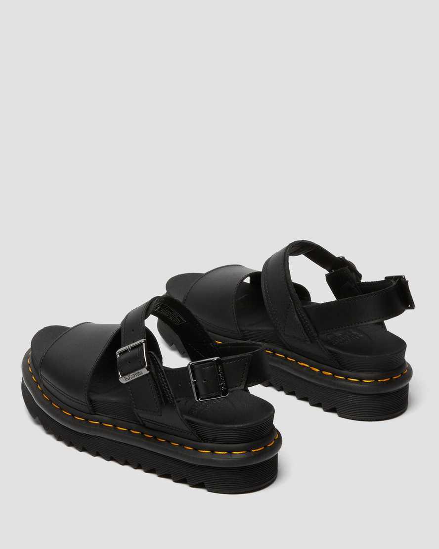 Dr Martens Voss Leather Strap Gladiator-sandalen Damen Black/Black | 297843-VER