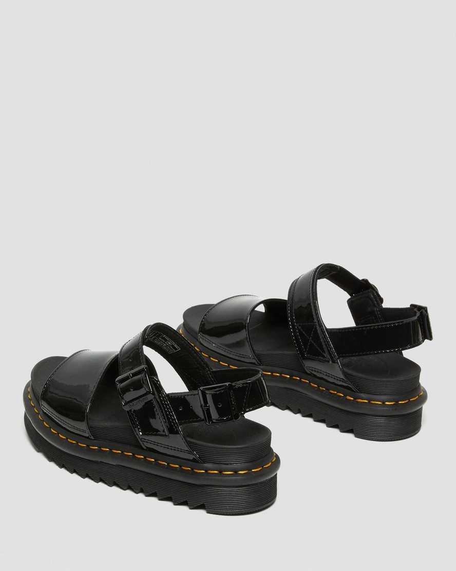 Dr Martens Voss Patent Leather Strap Plateau Sandalen Damen Schwarz | 015674-LHX