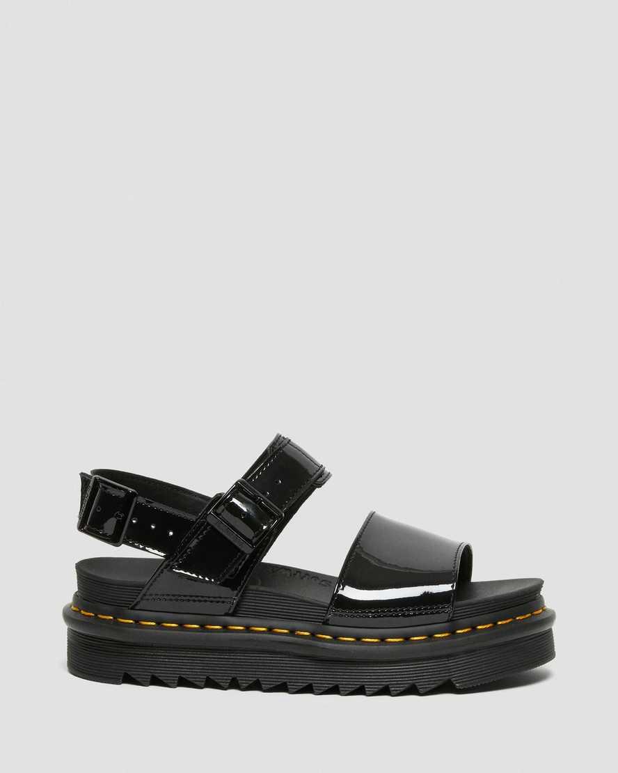 Dr Martens Voss Patent Leather Strap Plateau Sandalen Damen Schwarz | 015674-LHX
