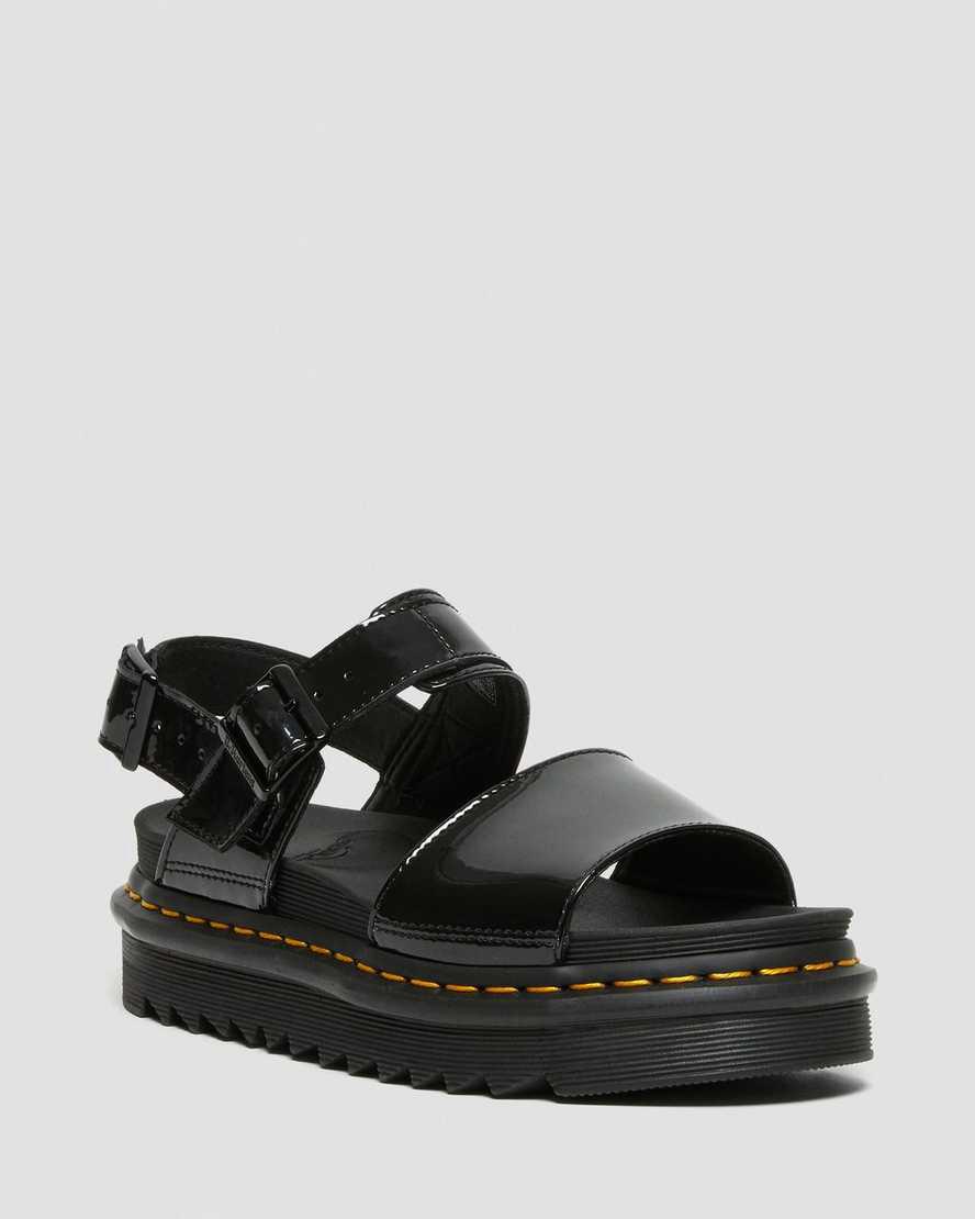 Dr Martens Voss Patent Leather Strap Plateau Sandalen Damen Schwarz | 015674-LHX