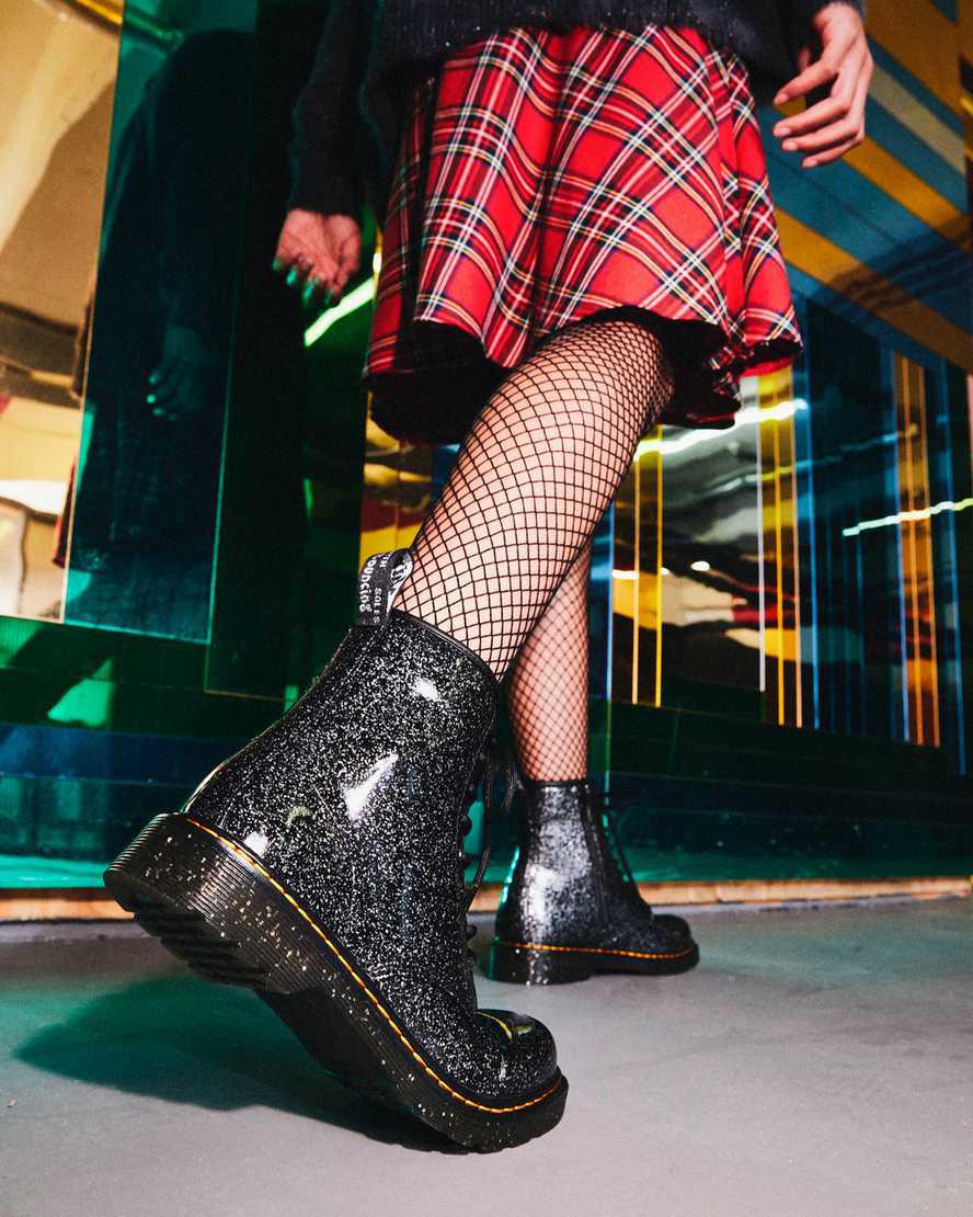 Dr Martens Youth 1460 Glitter Schnürstiefel Kinder Schwarz | 950634-YFZ