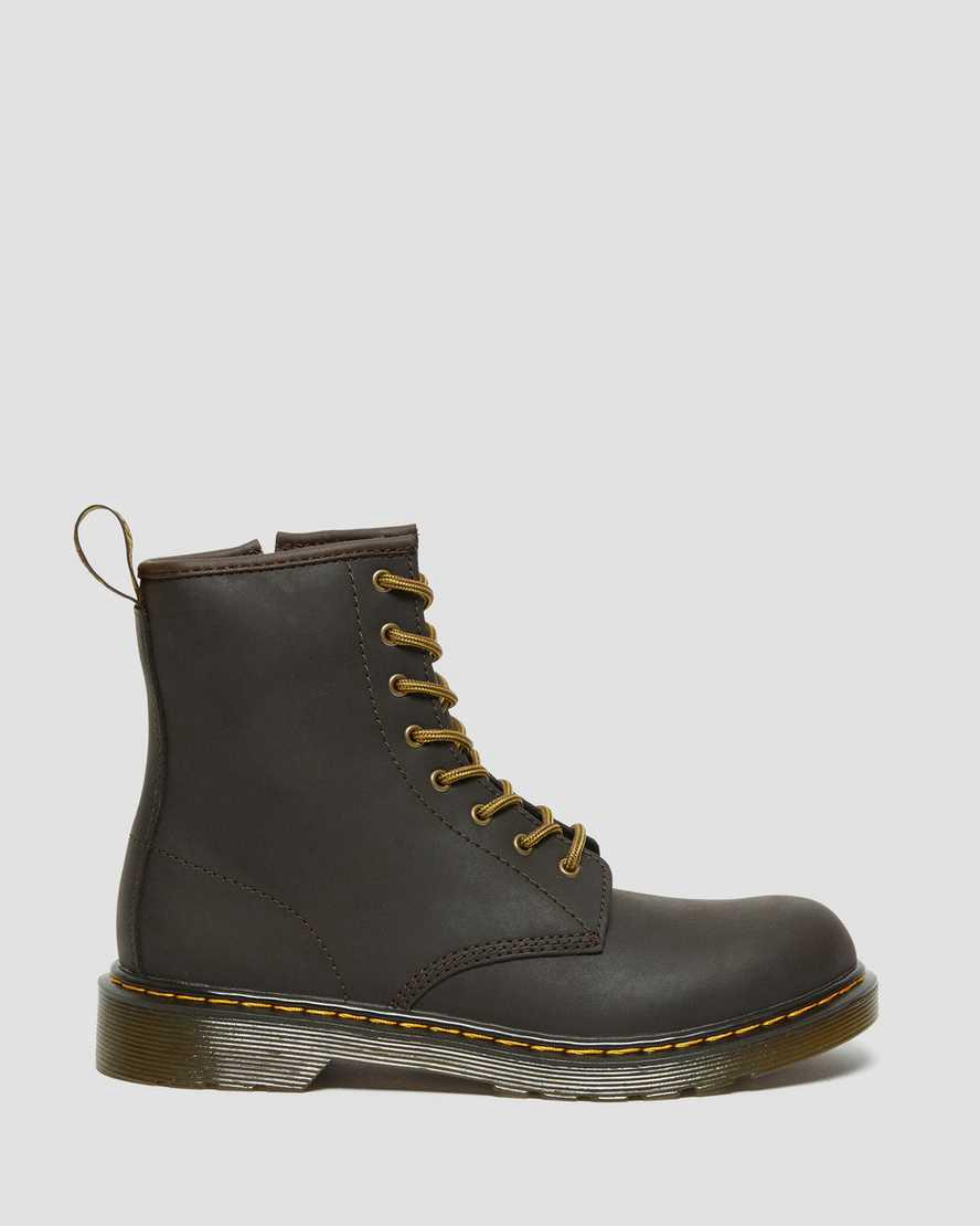 Dr Martens Youth 1460 Wildhorse Leather Schnürstiefel Kinder Dunkelbraun | 830142-HBQ