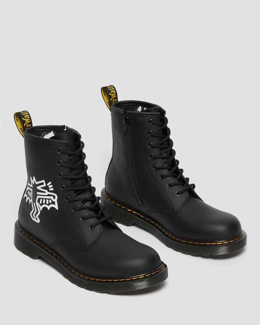 Dr Martens Youth Keith Haring 1460 Leather Schnürstiefel Kinder Black/White | 340786-RAE