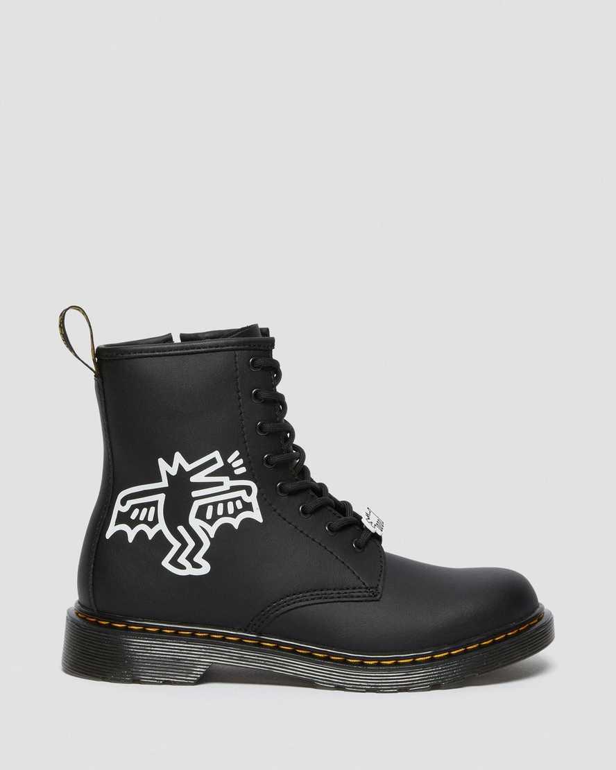 Dr Martens Youth Keith Haring 1460 Leather Schnürstiefel Kinder Black/White | 340786-RAE