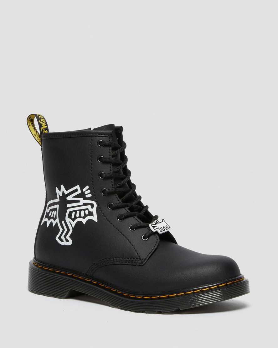 Dr Martens Youth Keith Haring 1460 Leather Schnürstiefel Kinder Black/White | 340786-RAE