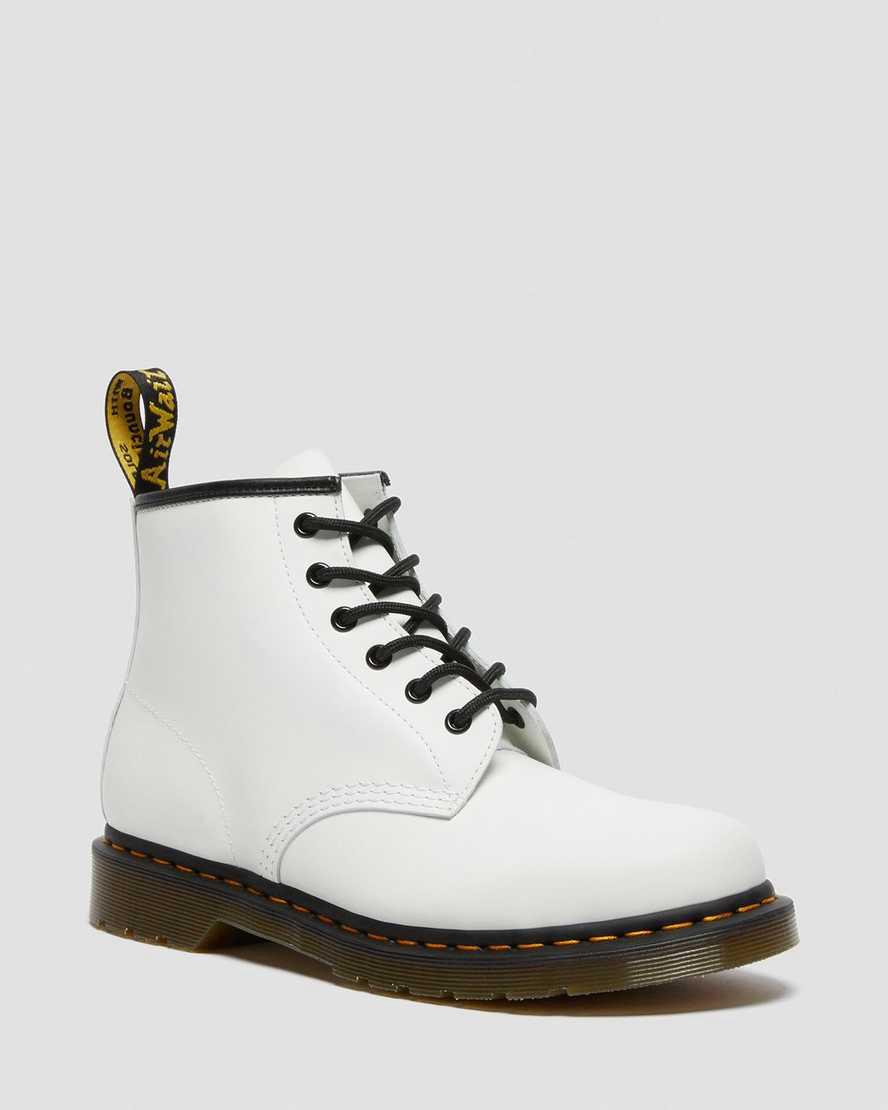 Dr Martens 101 Yellow Stitch Smooth Leather Stiefeletten Damen Weiß | 895132-WFZ