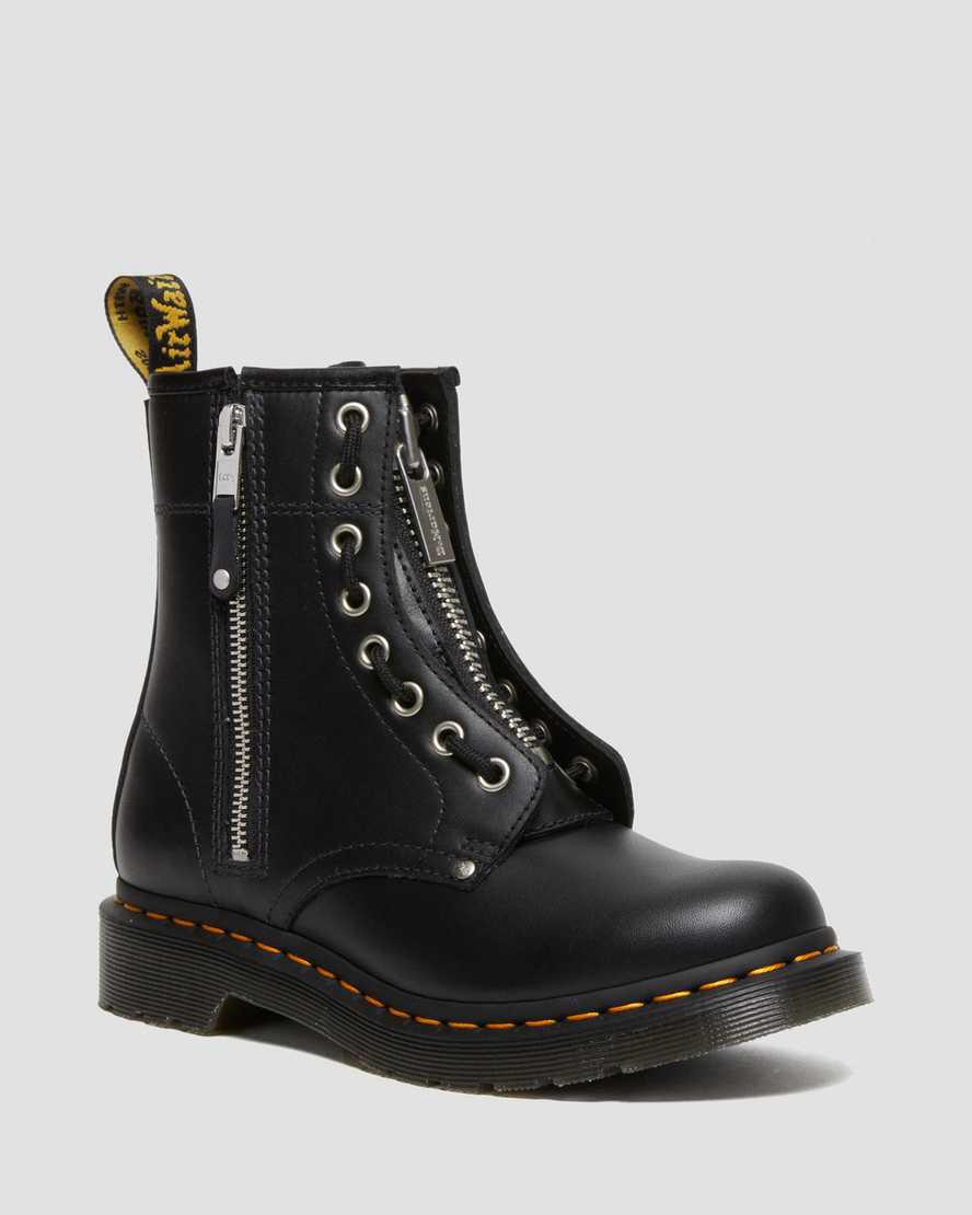 Dr Martens 1460 Double Zip Leather Schnürstiefel Damen Schwarz | 349205-SFX