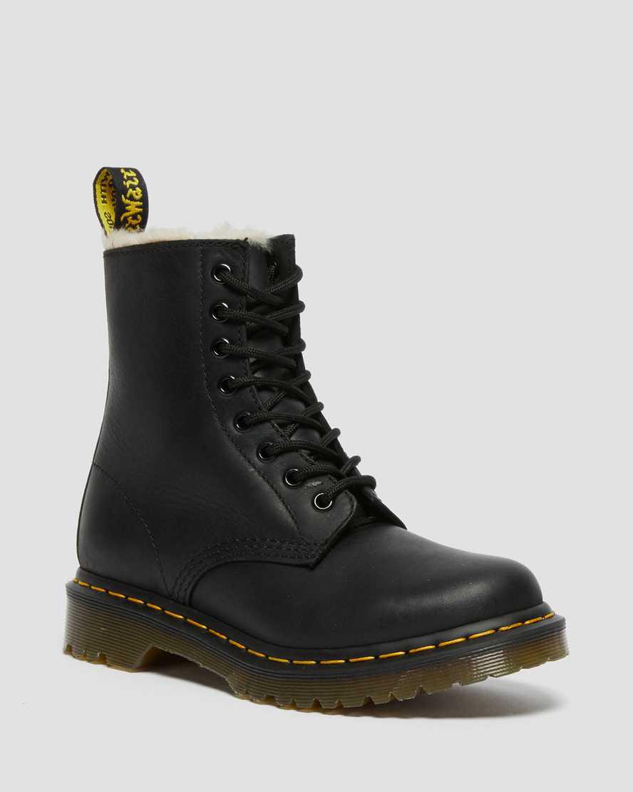 Dr Martens 1460 Faux Fur Lined Schnürstiefel Damen Schwarz | 410376-LOF